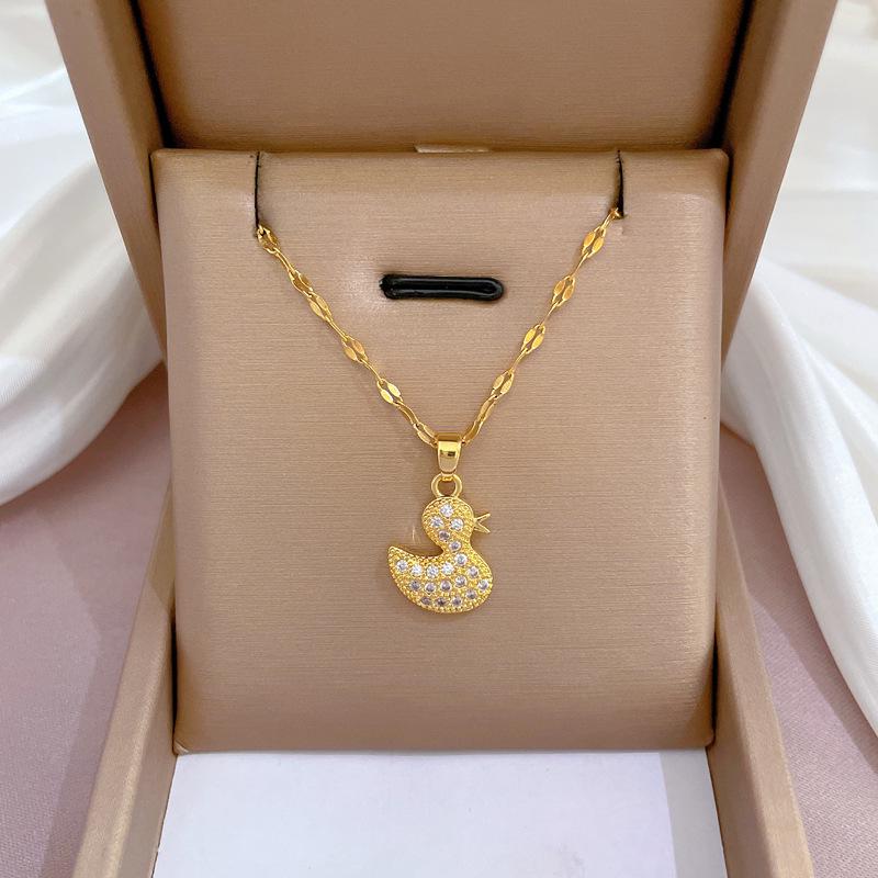 Titanium Steel Micro-Inlaid Gold Plated Women's Lucky Bead Necklace - Trendy Clavicle Chain Accessory