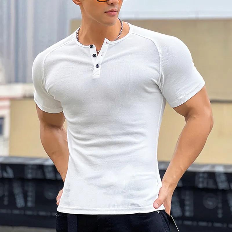 American Summer Men's Henry T-shirt High Elastic Modal Fitness Short-sleeved Sports Casual Breathable Versatile Top