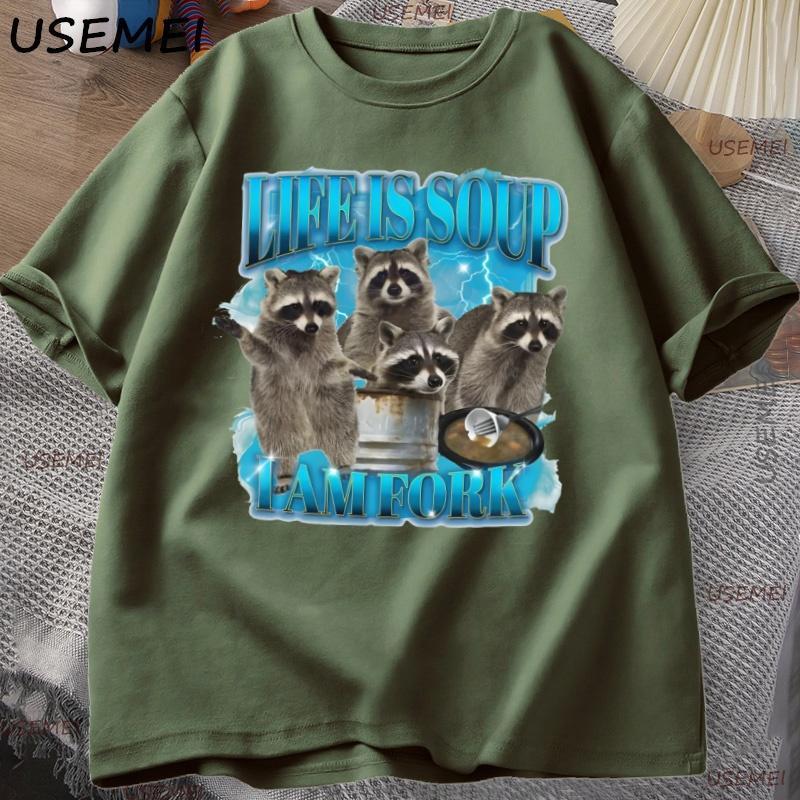 Funny Raccoon Tshirt Unisex Unisex Life Is Soup I Am Fork T Shirt Raccoon Vintage Graphic Tee Animal Lover Tshirt Streetwear Tops