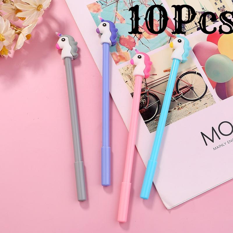 10Pcs Japanese and Korean Girl Heart Cartoon Unicorn Neutral Pen Student Signature Pen Writing Exam Pen Office Black Water Pen