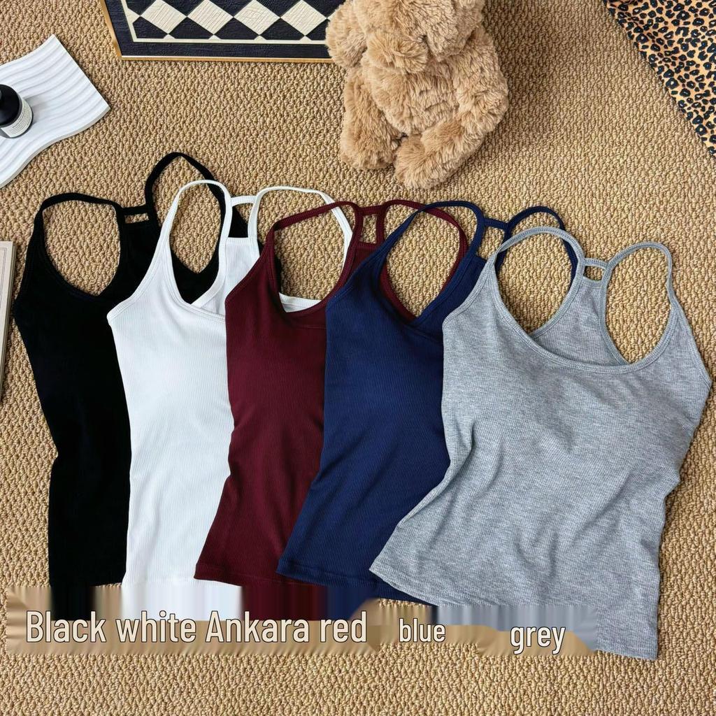 Women's Summer Hot Girl Pure Style I-Back Tank Top with Chest Pad, Solid Color, Versatile Sports Design