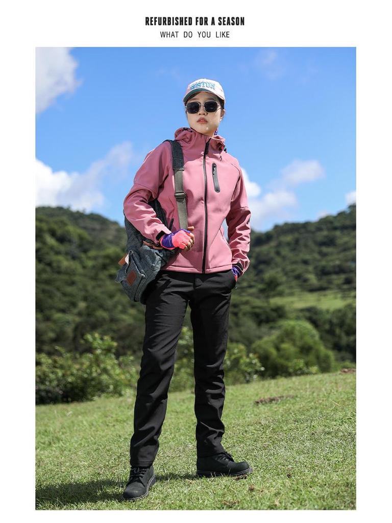 Women's Outdoor Windproof Fleece Softshell Jacket - Warm, Rainproof, Casual Hiking & Trekking Coat for Autumn