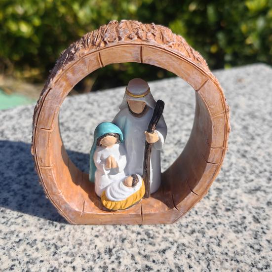 Oval Doğuş Asılı Süsü Ev Ofis Noel Ağacı El Boyaması İsa'nın Doğuşu Sahnesi Kutsal Aile Tatil Dini Dekorasyon Kolye