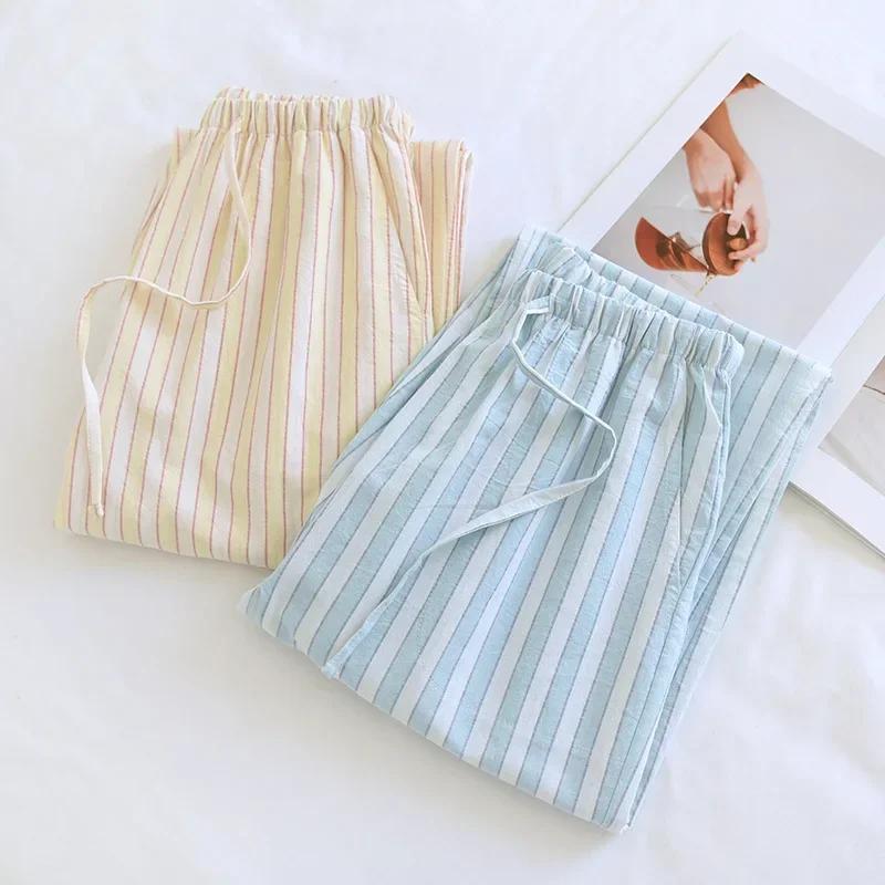 2026 Spring/Summer New Women's Sleeper Pants 100% Cotton Double layer Gauze Thin Pants Casual Loose Large Home Pants