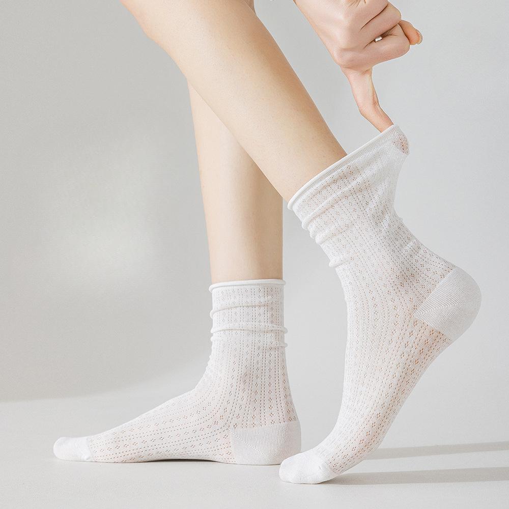 Women's Summer, Spring and Summer Cold Socks, Thin Mesh, Solid Color Long Socks, Breathable Pile Socks, Long Tube Postpartum Socks