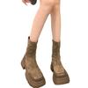 2025 new autumn platform short boots women's elastic thin boots British style retro Martin boots fried street brown single boots