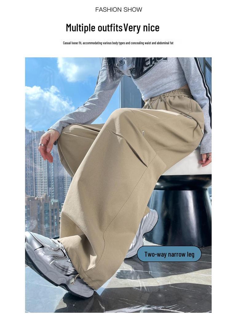 Women's Khaki High-Waist Wide Leg Work Pants - Autumn 2025 Collection