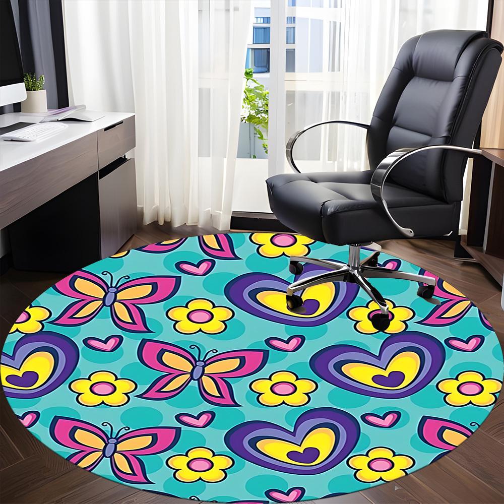1 Stück SchmetterlingsblumenStuhlTeppich für Büro, Innenbereich Rutschfester Waschbarer PolyesterfaserTeppich, Matte Für Büro, Maschinenwaschbar