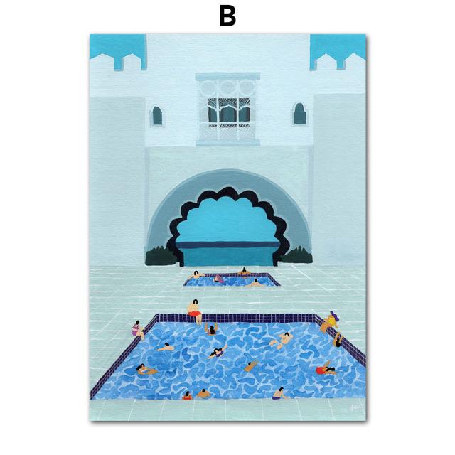 

Тропический Марокко Пляж Бассейн Санторини Абстрактное искусство Холст Картина Постеры и принты Настенные картины для декора гостиной Без рамки 21*30cm No Frame