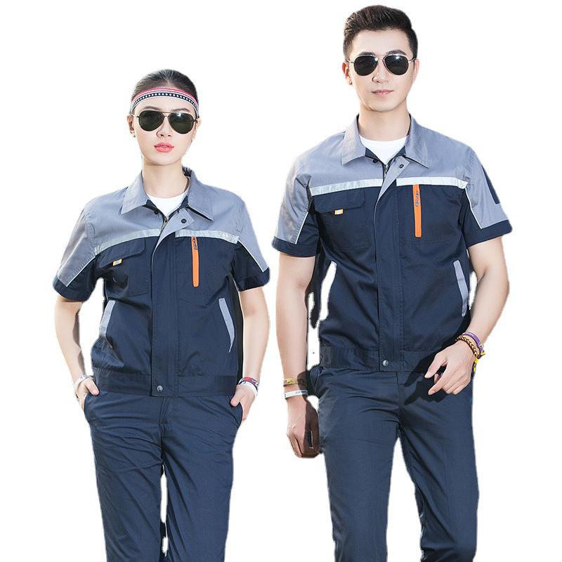 Męski oddychający zestaw odzieży roboczej z krótkim rękawem - letnia odzież budowlana przeciwpotna
