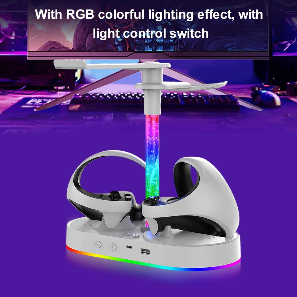 Charging Dock for Play Station5 Controller Charger Station with RGB Light Dual USB Port 4 Magnetic Adapter Charging Storage Dock