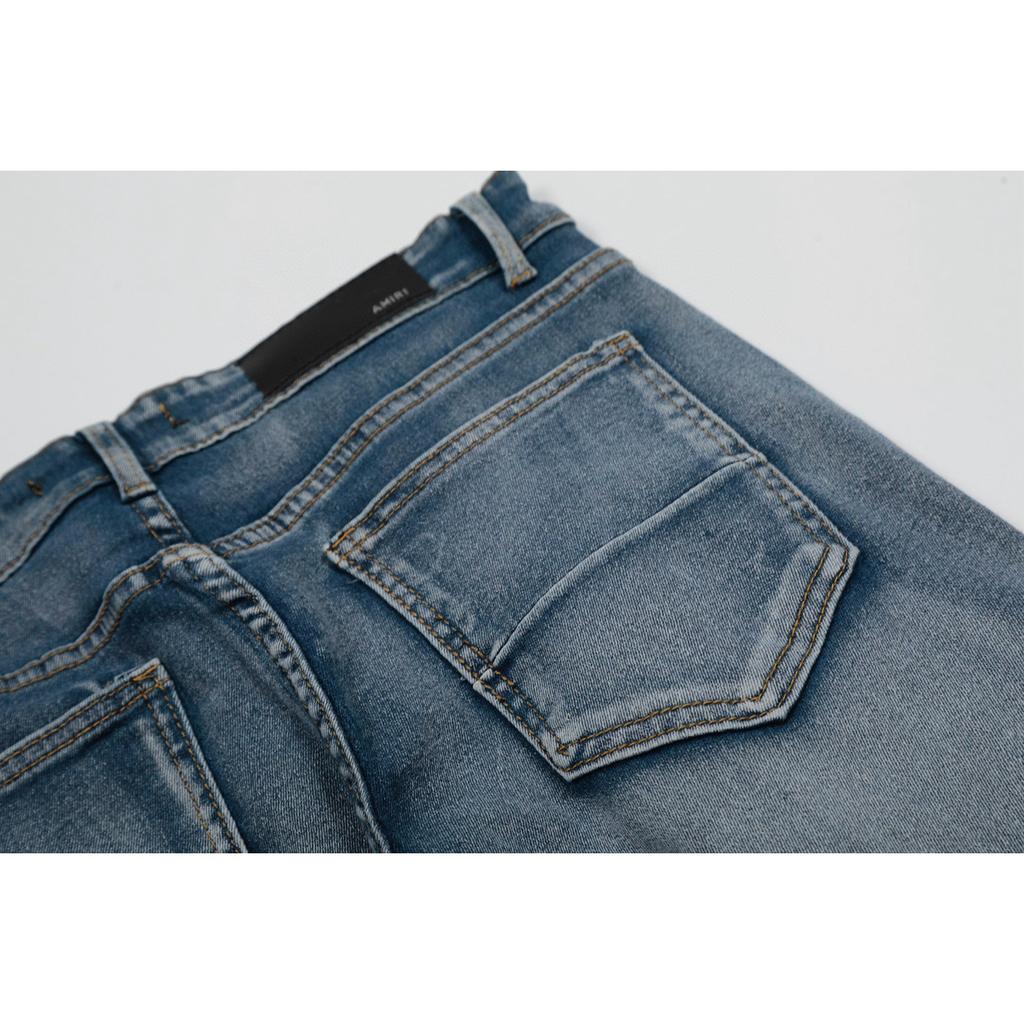 M45 Jeans Tendance Style Américain pour Homme et Femme avec Patchs en Tissu, Trous, Broderie, Pantalon High Street Décontracté et Tendance