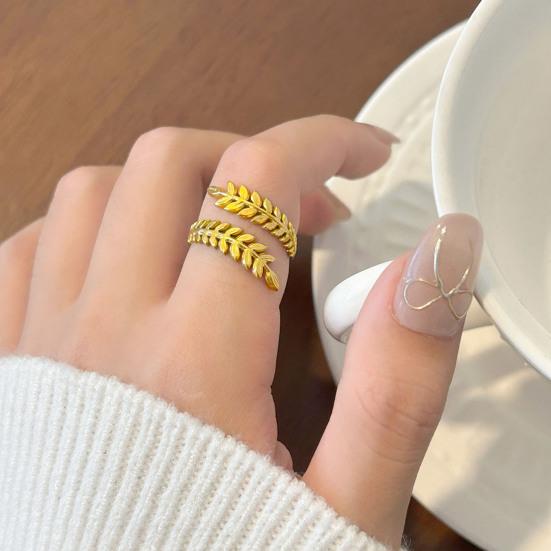 Adjustable Open Leaf Ring Natural Decorative Ring Nature Style Stainless Steel Inspired Jewelry for Women Girls