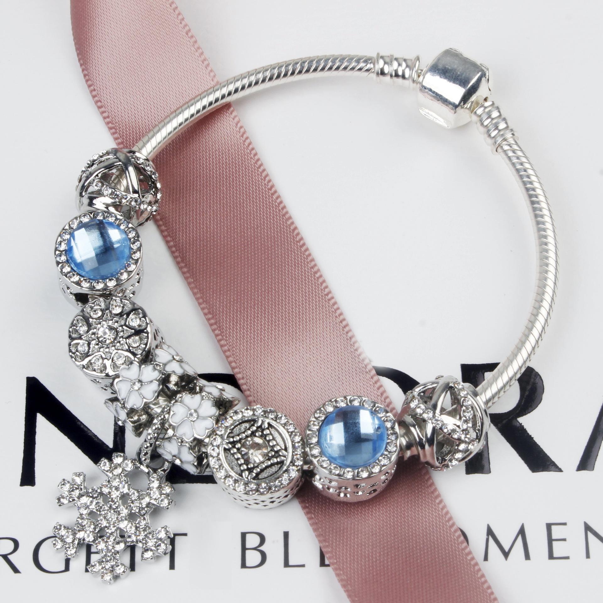 

Европейский и американский кулон-снежинка со стразами, сделай сам, браслет из бусин 18cm