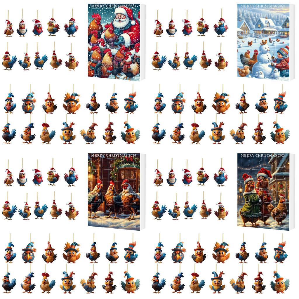 Christmas Blind Box Countdown Calendar With Acrylic Rooster Ornaments For Holiday Decor And Gift Giving