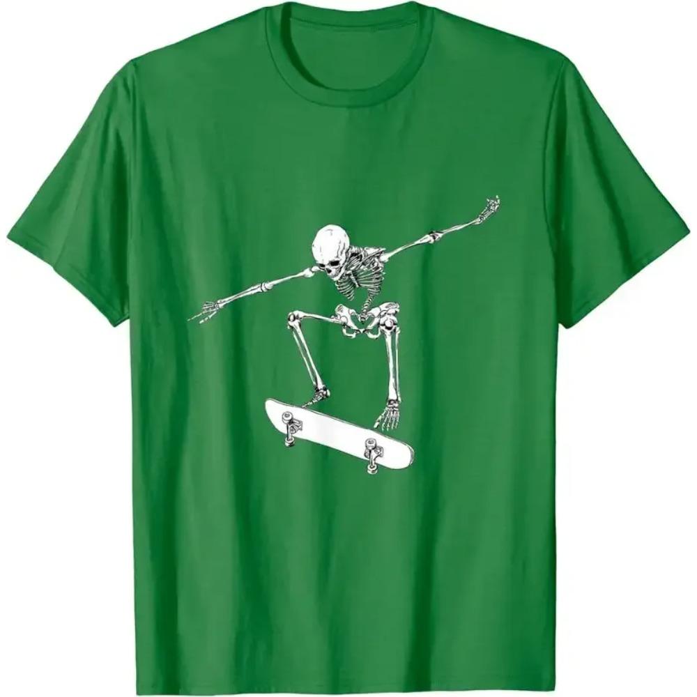 Halloween Skateboard Shirt Boy Skateboarding Men Skeleton T-Shirt