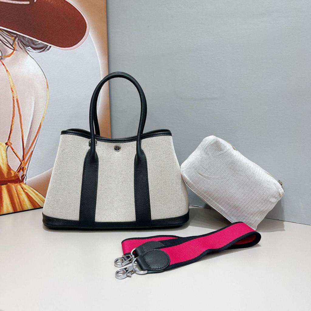 2024 Large Capacity Canvas and Cowhide Tote Bag for Women