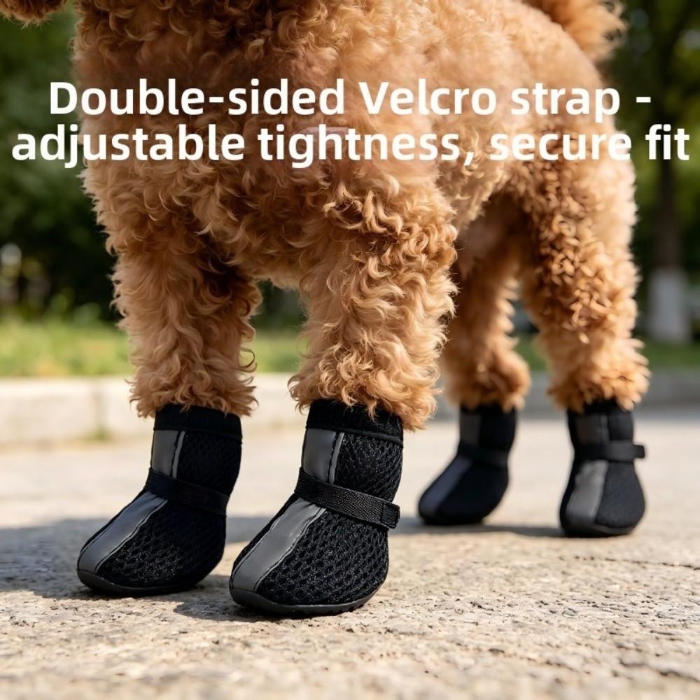4PCS/SET Non-slip Pet Booties Reflective Stripe Dog Sneakers Mesh Dog Shoes Hot Pavement