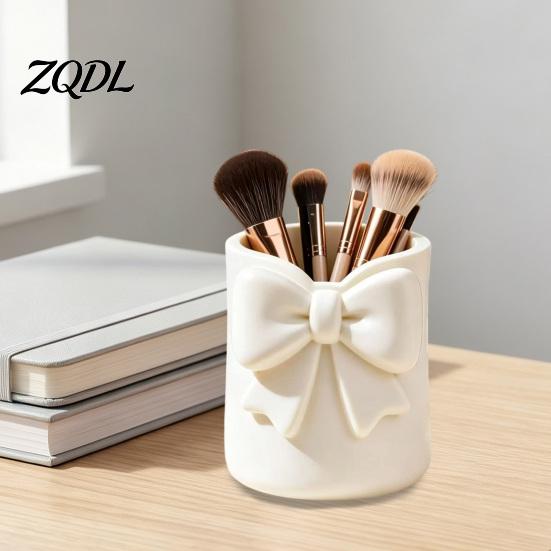 Stationery And Cosmetic Holder Storage Box with Bow Decor, 3D Printed Multifunctional Makeup Organizer, Organized Tool Durable Plastic Case