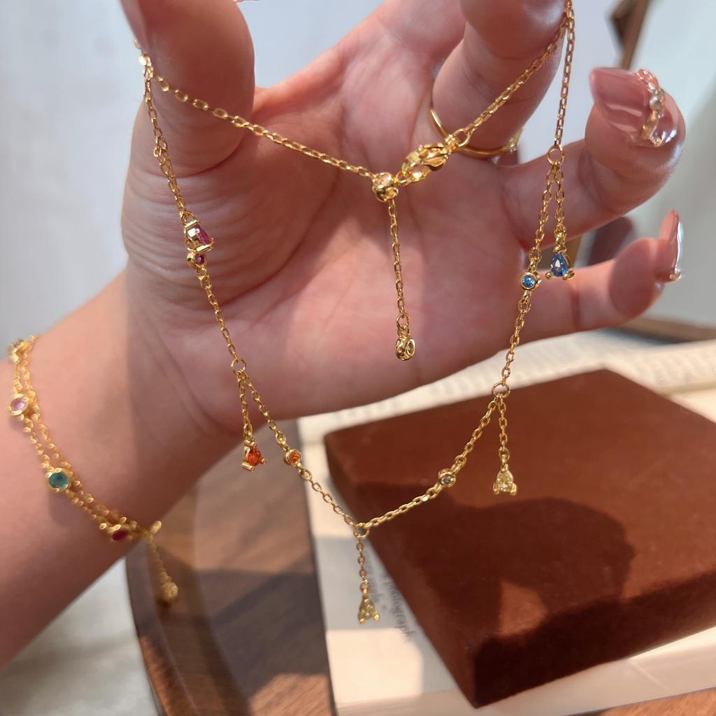 Summer Dopamine Color Palette Necklace Premium Light Luxury Simple Versatile Fringed Collarbone Chain