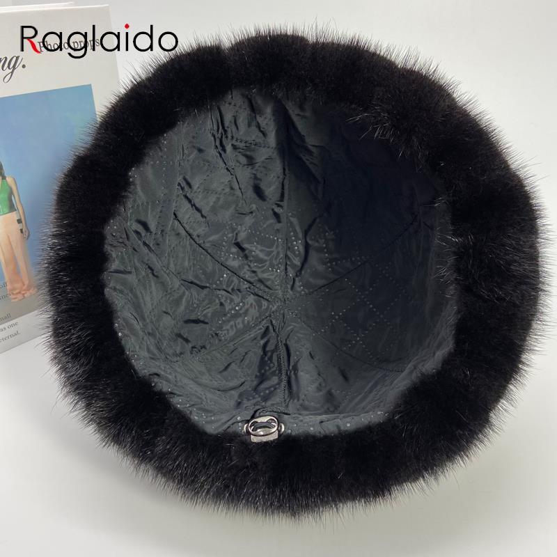 Domo Hat Women   Mink Fur Luxury Hat Panama Designer Fluffy Bucket Hat Winter Warm Snow Outdoor Mom Caps Genuine Fur Hat