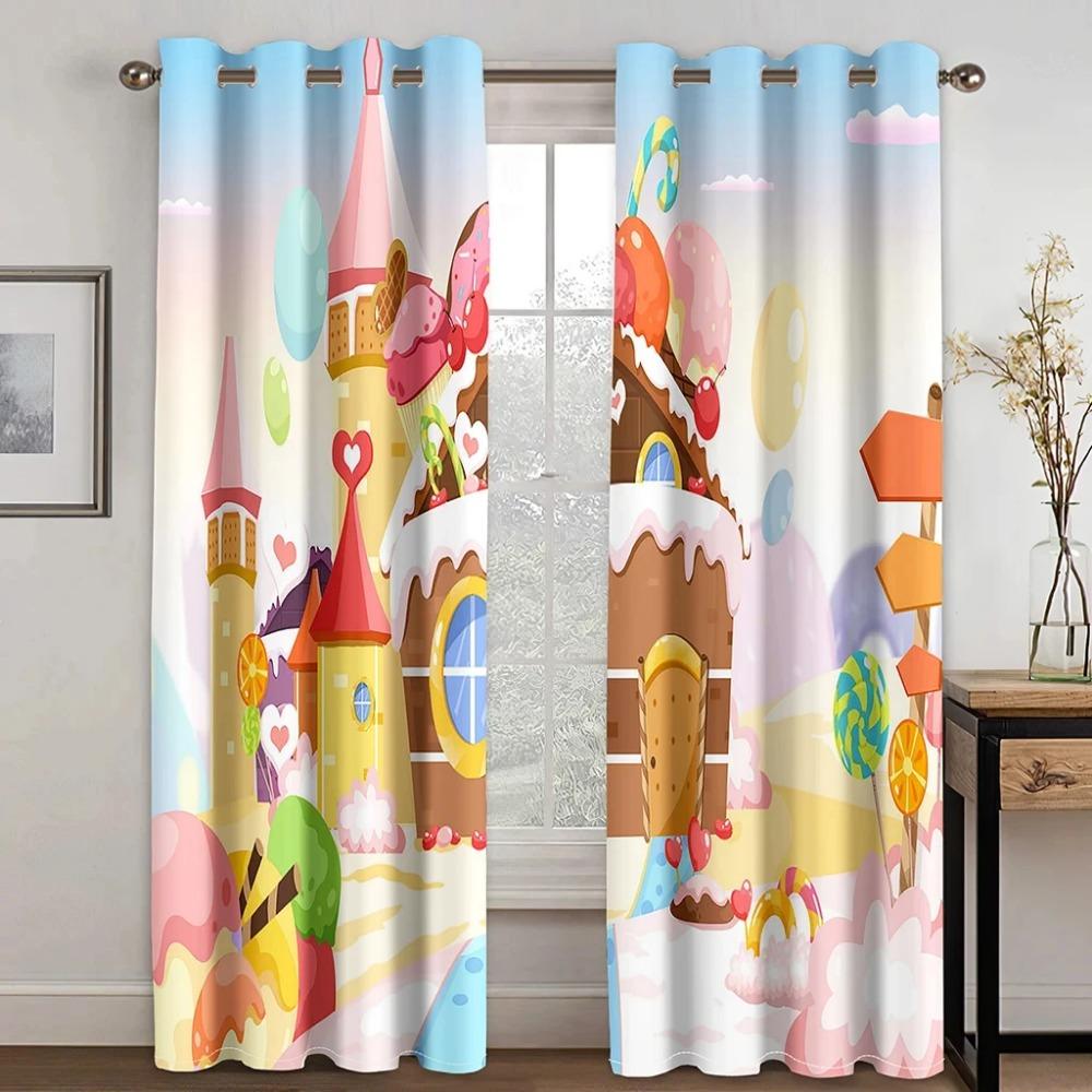 Módní Dezert Zmrzlina Lízátko Donut Vysoký stínící závěs pro dívky Ložnice Obývací pokoj Hotelové studio Okno 2Panel Sluneční clona