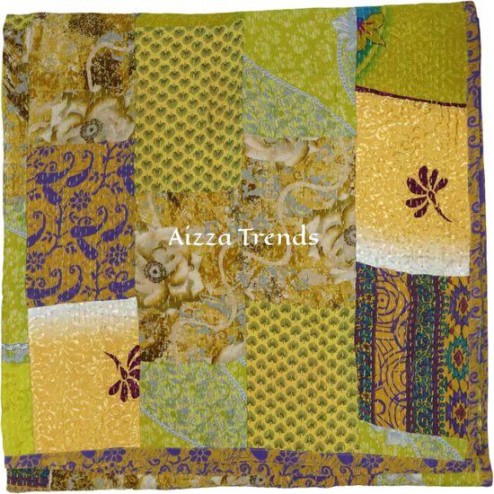 Aizza Trends Handmade Pure Cotton Patch and Patola Work Kantha Quilt - Traditional Indian Throw Blanket-Vintage Cotton Silk Saree Quilt
