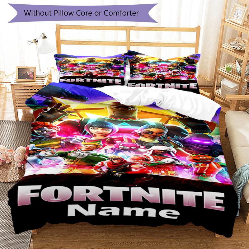 3pcs Custom Name Fortnite Bedding Set Duvet Cover Closure Includes 1 Duvet Cover & 2 Pillowcases, Soft and Comfortable for All Seasons.