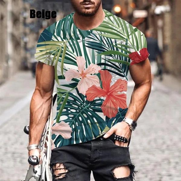 

Летний топ с круглым вырезом и 3D-принтом листьев, модная повседневная мужская футболка с коротким рукавом 6XL