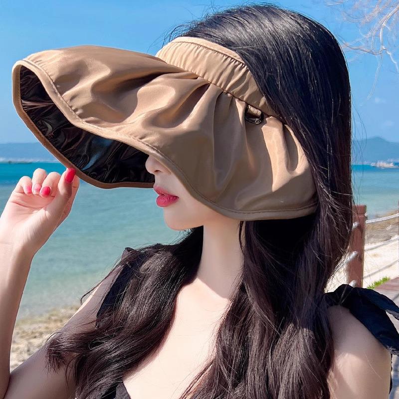 

Женская шляпа без верха для защиты от солнца - Складная, устойчивая к УФ-лучам, с повязкой на голову и солнцезащитным козырьком с черным клеем. Идеально для лета на открытом воздухе.