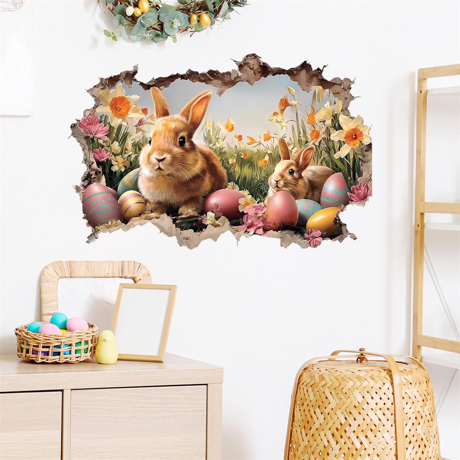 

Easter Bunny Easter Egg Flower Wall Stickers Suitable For Bedroom, Living Room, Children s Room, Holiday Decoration And Beautification Stickers one size