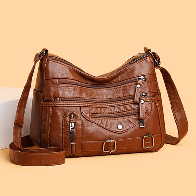 Women's Multi-Layer Soft Leather Small Square Bag Lightweight Large Capacity Crossbody Bag