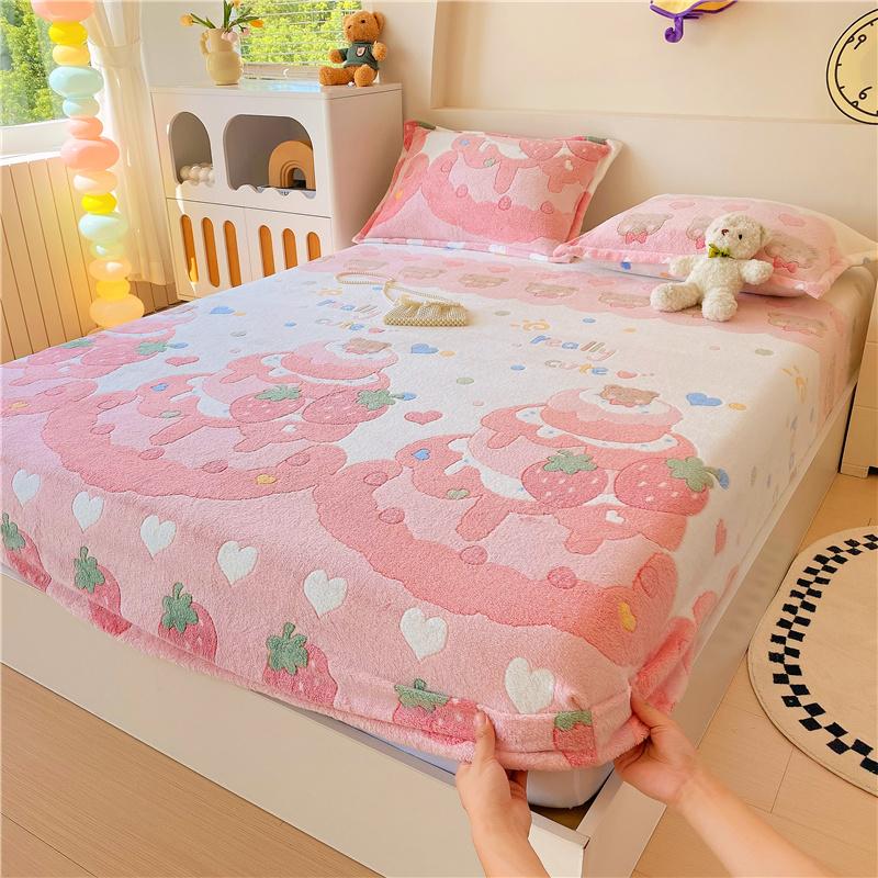 1pc Warm Bed Sheets for Winter Thick Flannel Fleece Fitted Bed Sheets Reactive Printed Drap De Lit Single/Queen/King Drap Housse
