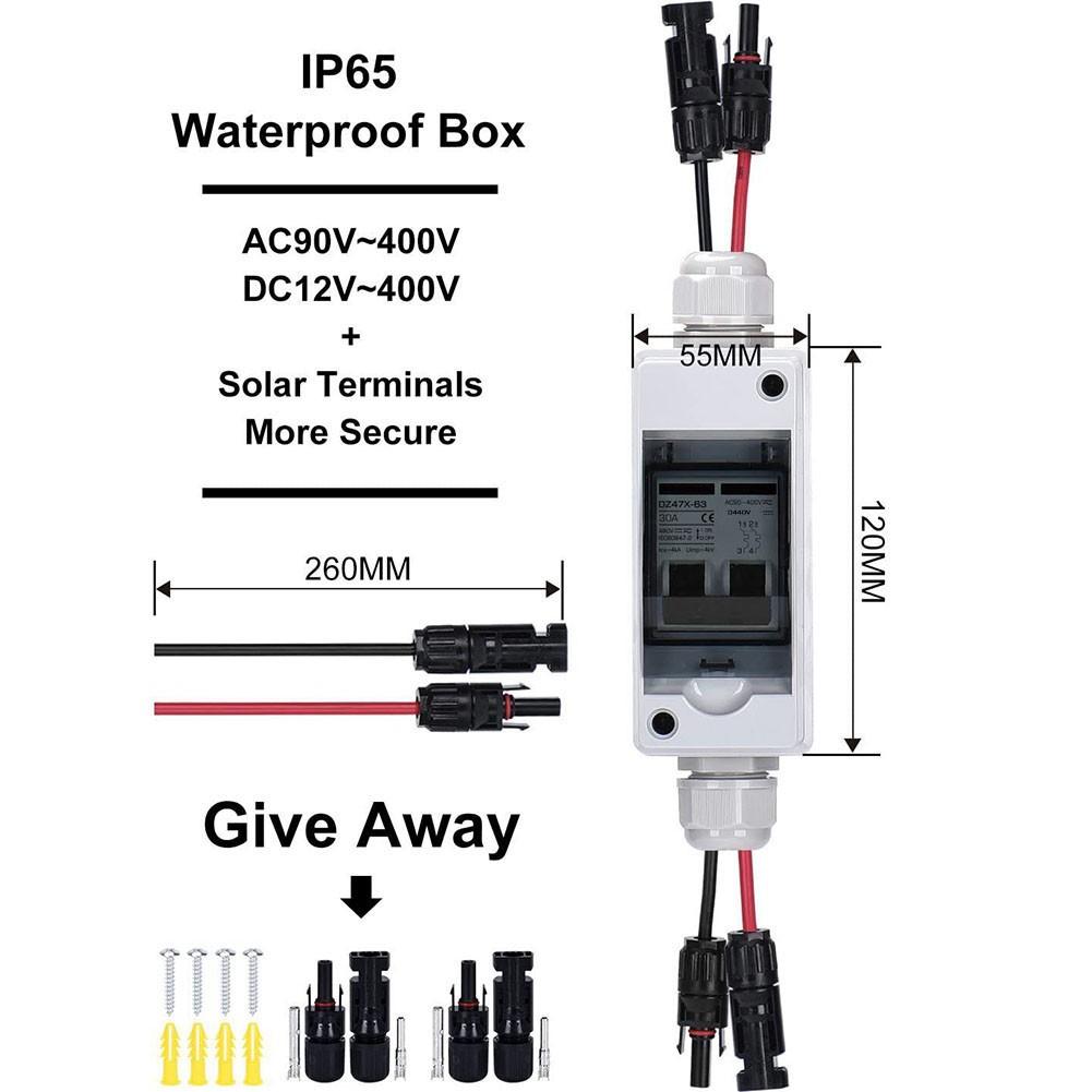 PV Isolator Switch DC/AC 30A IP65 Disconnect Circuit Breaker for Solar Panels