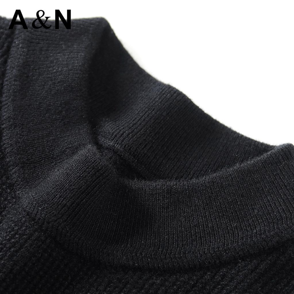 100% Sheepskin Thick Half High Collar Woolen Sweater Men's Jacquard Business Casual Middle aged Bottom Coat
