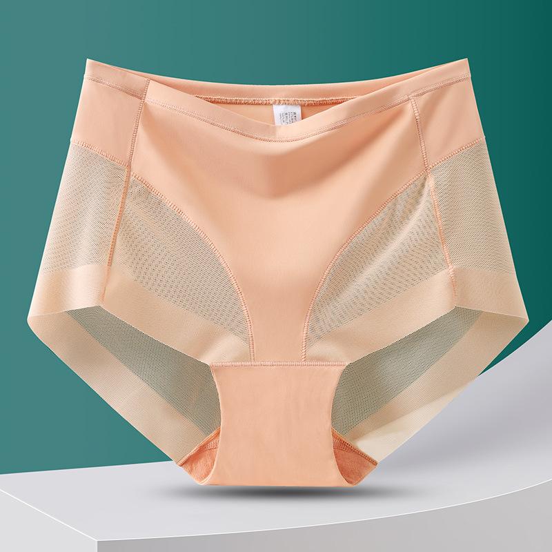 Big Size Lady Summer Sexy Lace Leopard Print Hollow Out Pure To Wrap Hip No Trace Ice Silk High Waist Triangle Briefs
