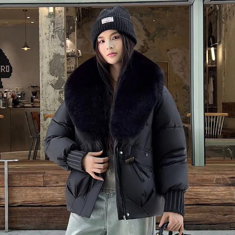 Veste d'hiver épaisse en coton avec grand col en fourrure pour femme, manteau ample type pain, manteau en coton pour femme, vêtements d'extérieur d'hiver