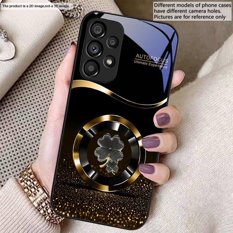 Fioletowy Czterolistny Koniczyna Dla Samsung S8 S9 S10 20 U ltra S21 Pro S22 Plus S23 FE S24 Ultra S25 Edge S25Ultra Szklane Etui na Telefon