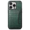 For iPhone 16 Pro Case Card Holder Kickstand Crocodile Texture Leather Back Phone Cover