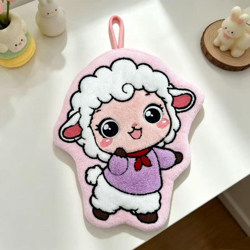 Cute Cartoon Sheep Shaped Hanging Hand Towel Thick Absorbent Soft Lint Free For Kitchen Bathroom Daily Use