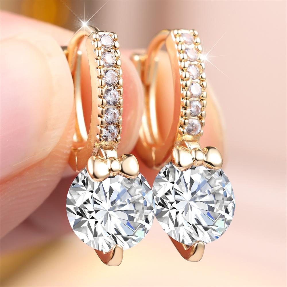 White Zircon Round Stone Cute Metal Bowknot Small Hoop Earrings For Women Gold Color Ear Buckle Wedding Jewelry Versatile Gifts