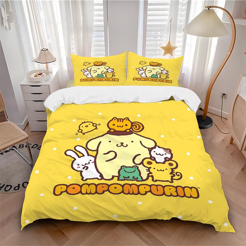 Pompom Purin Friends Print 3Pcs Bedding Setduvet Cover With 2 Bedropillowcase Home Birthday Gift