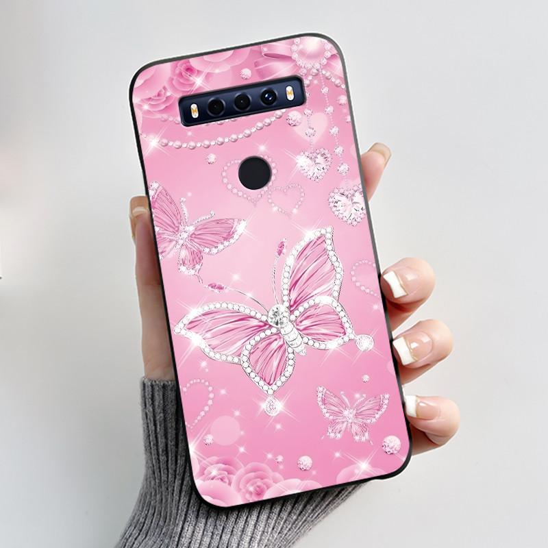 Case For TCL 10SE 10 SE Phone Case Aesthetic Luxury Fashion Butterfly Flowers Black Jelly Soft TPU Silicone Protective Cover