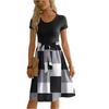Women's Fashion Colorblock Printed Lace-up Short Sleeve Round Neck Splicing Short Dress