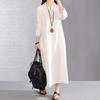 Cotton and Linen Women's Autumn and Winter Pullover V-neck Loose Embroidery Ethnic Style Long Sleeved Linen Medium Length Dress