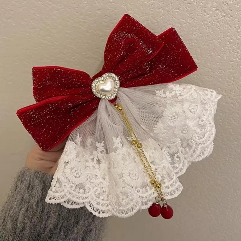 Beautiful Barrette for Woman White Lace Elegant Ribbon Bowknot Hair Clips Woman's Hair Accessories