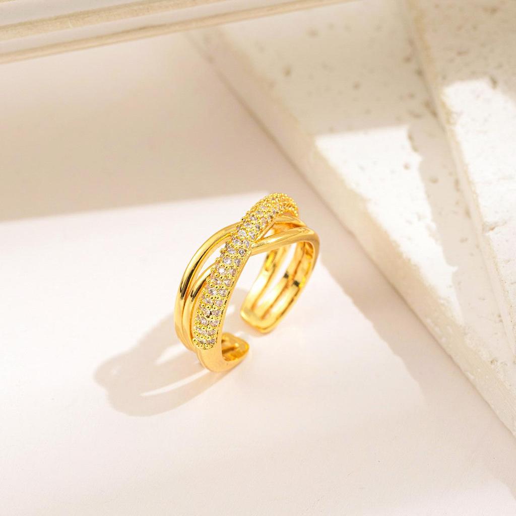 Micro-Inlaid Zircon Fashion Open Ring - Adjustable Luxury Index Finger Jewelry for Women