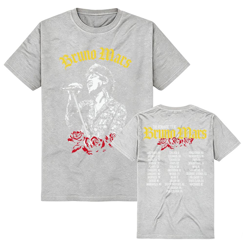 BRUNO MARS The Romantic Tour Tees Short Sleeve Cotton Tees Summer Female Tshirts Unisex Streetwear Casual Graphic Print T Shirt