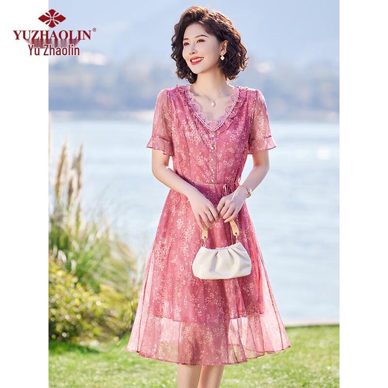 

Женское платье миди А-силуэта с коротким рукавом на лето для женщин среднего возраста L (90-105 jin)