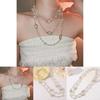 French Luxury Geometric Alloy Necklace With Pearl And Curved Design For Women Summer